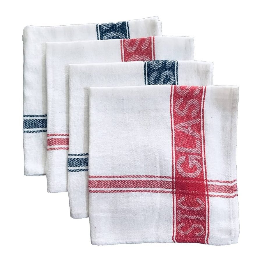 Standard glass cloths with red and blue woven band